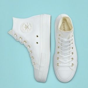 White & Gold Platform Converse Sneakers